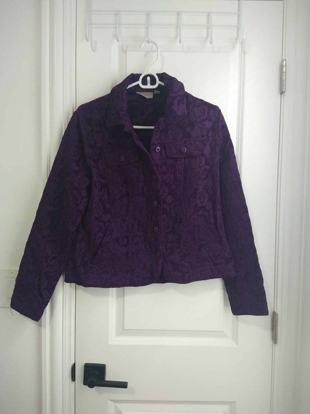 Purple Floral Textured Finish Button-Front Jacket - Picture 6 of 9